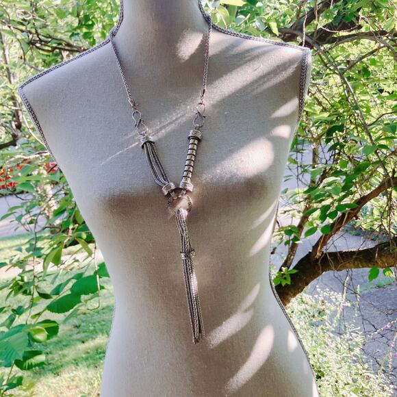 VTG Y2K Signed Erica Lyons Necklace Silver Tone Statement Mixed Chains - Picture 12 of 15